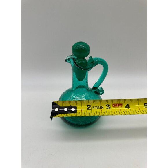 Vintage MCM Handblown Crackle Glass Turquoise Green Blue Cruet Bubble Stopper - Picture 3 of 11